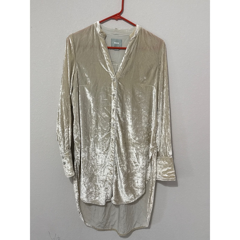 Anthropologie Maeve Cream Crushed Velvet Long Sleeve Button Up Tunic Sz 0 Stevie